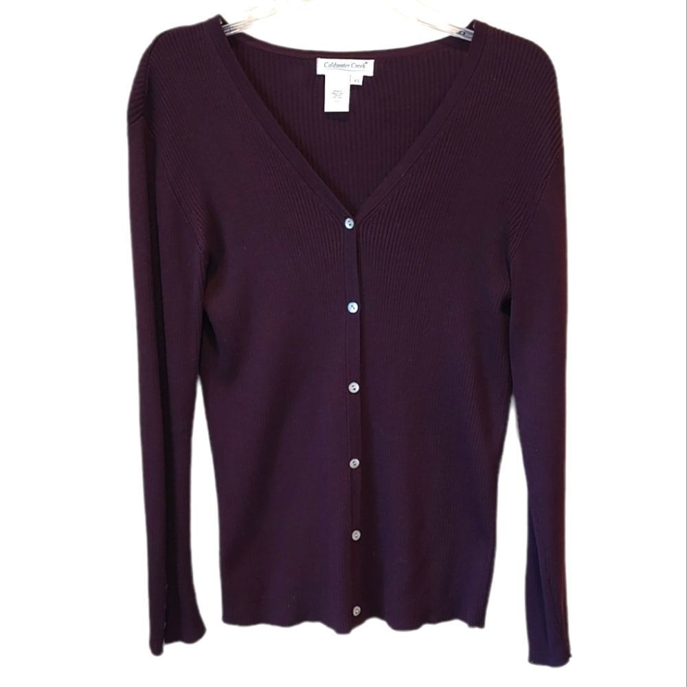 Gorgeous eggplant colored Coldwater Creek button down, long sleeve sweater in xs
